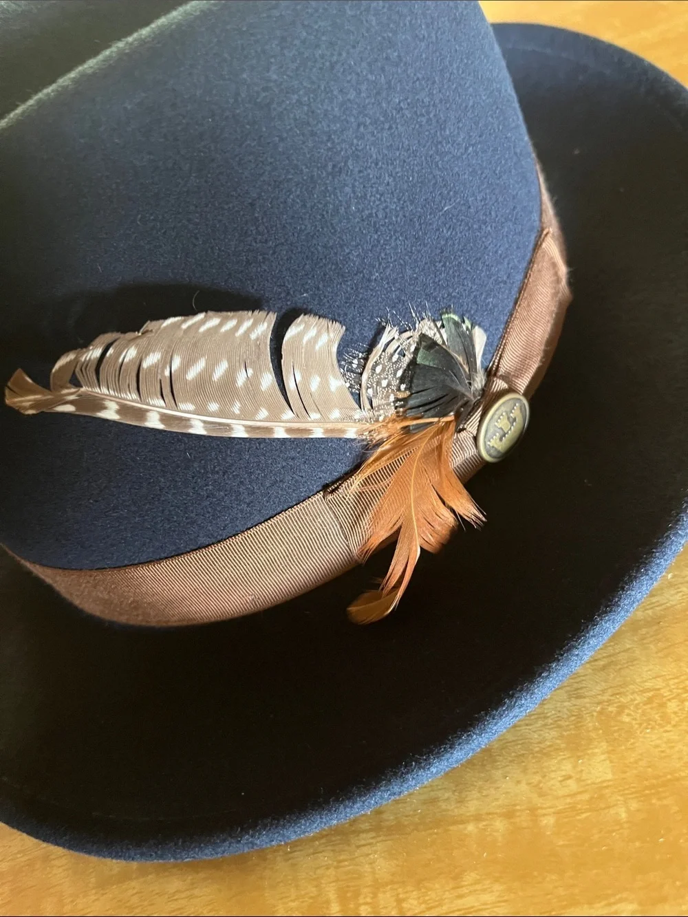 Goorin Bros. “The Doctor” Navy 100% Wool Fedora w/ Brown Band & Feather